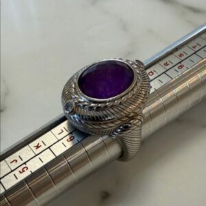 Judith Ripka Sterling silver ring with CZs and faceted amethyst, size 7